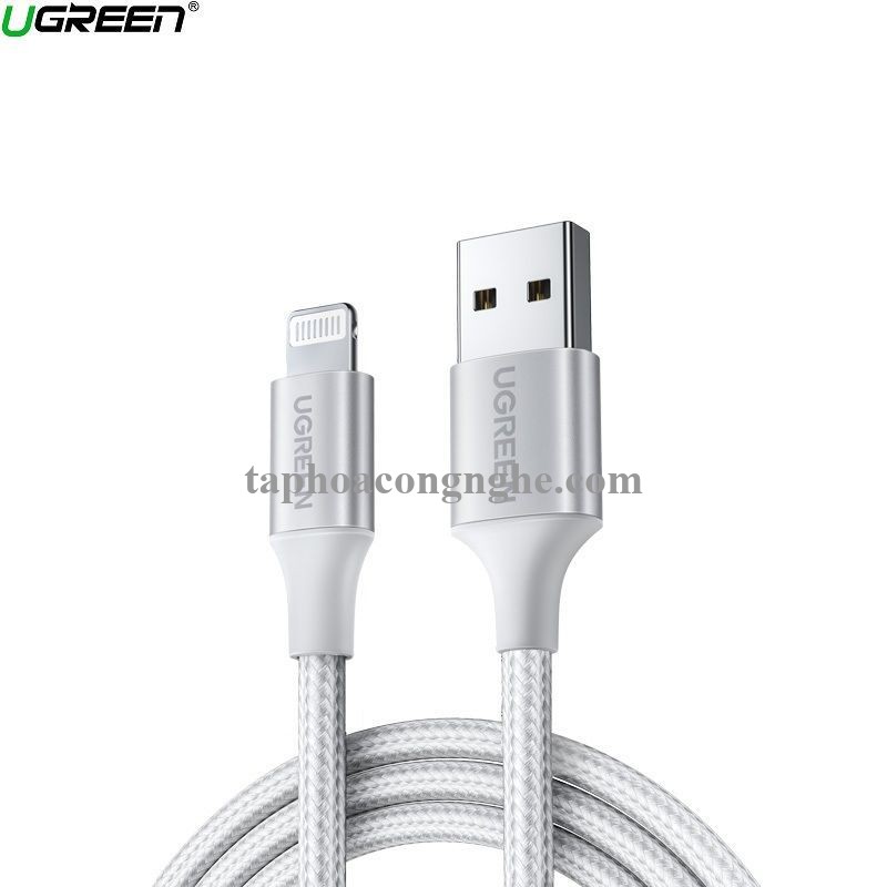 Ugreen 60159 0.25m màu trắng cáp USB 2.0 A ra Lightning MFI đầu bọc nhôm mà nickel chống nhiễu 25cm US291 30060159